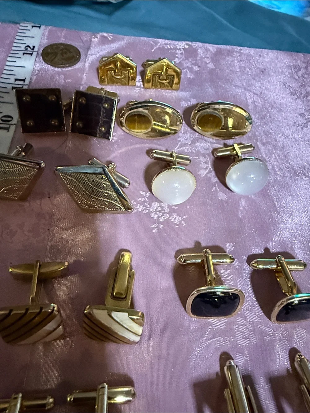 Gold-Tone Men's Cufflink Set - Black & White Accents